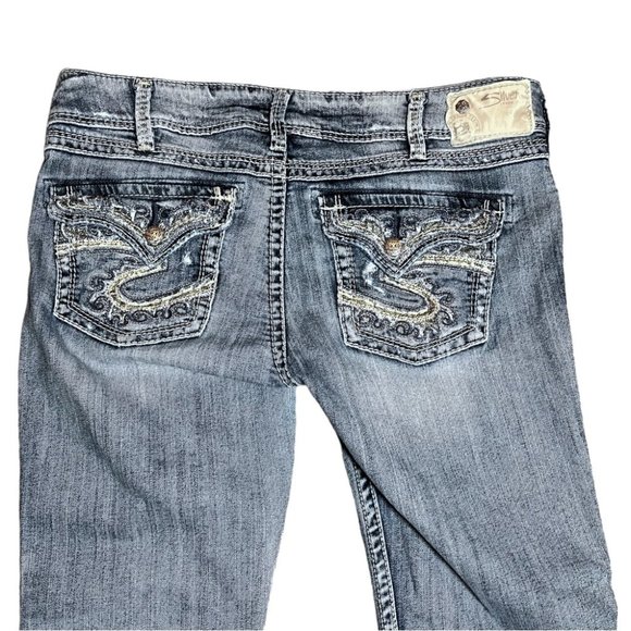 Silver McKenzie Flap Distressed Sequin & Embroidered Straight Leg Jeans - Picture 7 of 10